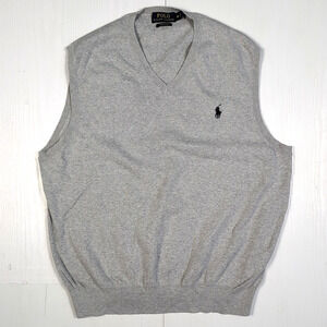 Polo Ralph Lauren Sweater Vest Men’s M Gray V-Neck Pima Cotton Knit Pullover